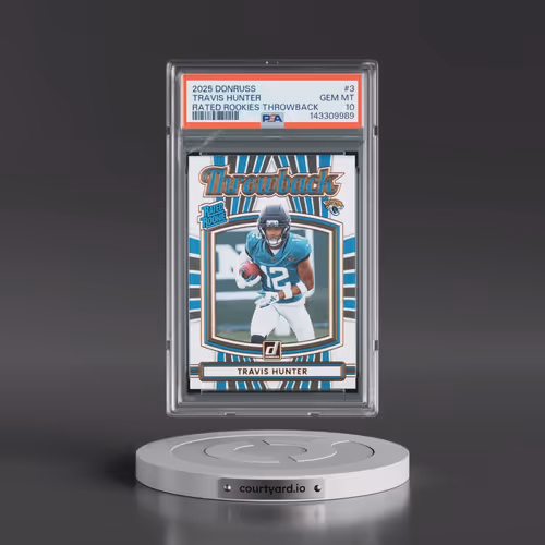 2025 Panini Donruss Rated Rookies Throwback #3 Travis Hunter (PSA 10 GEM MINT)