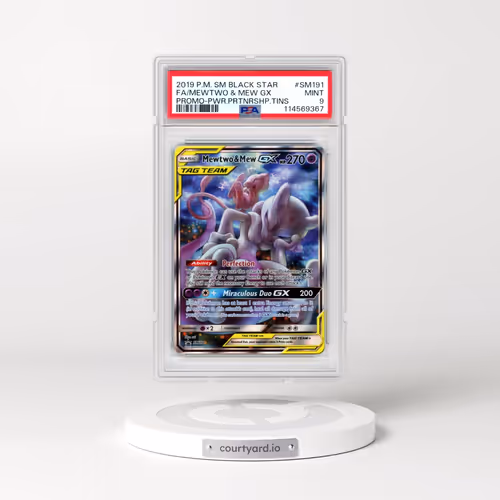 2019 Pokémon SM Black Star Promo #SM191 Mewtwo & Mew GX - Holo Full Art Power Partnership Tins (PSA