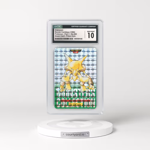 1996 Japanese Bandai Carddass #65 Alakazam - Full Art Holo Green Card (CGC 10 GEM MINT)