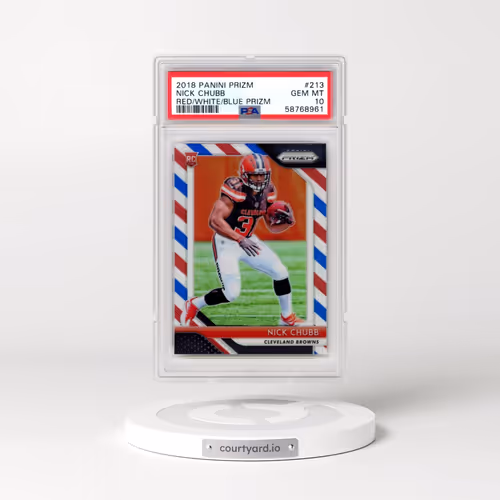 2018 Panini Prizm #213 Nick Chubb - Red/White/Blue Prizm (PSA 10 GEM MINT)
