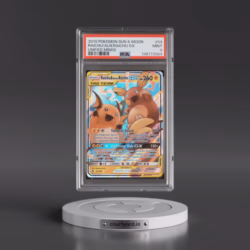 2019 Pokémon Sun & Moon Unified Minds #54 Raichu & Alolan Raichu GX - Holo (PSA 9 MINT)