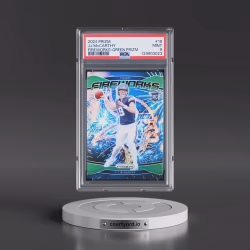 2024 Panini Prizm Fireworks #18 JJ McCarthy - Green Prizm (PSA 9 MINT)