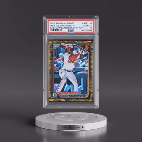 2024 Bowman Draft #BDC135 Enrique Bradfield Jr. - Chrome-Yellow Lunar Crater Refractor (PSA 10 GEM M