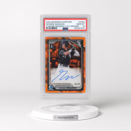2024 Bowman Sapphire Edition Chrome Prospects Sapphire Autographs #GWO George Wolkow - Orange (PSA 1