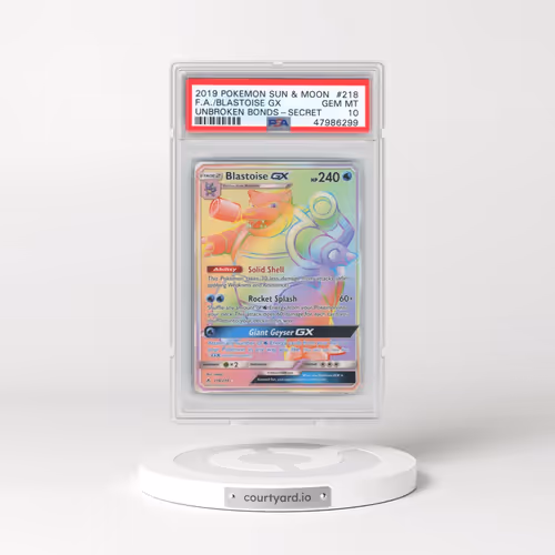 2019 Pokémon Sun & Moon Unbroken Bonds #218 Blastoise GX - Holo Full Art Secret (PSA 10 GEM MINT)