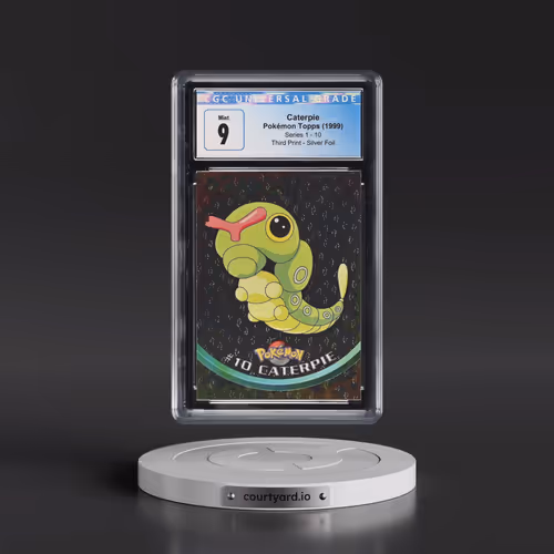1999 Series 1 (Oval Nintendo Seal) #10 Caterpie - Third Print (Black Logo) Silver Foil (Flames and T