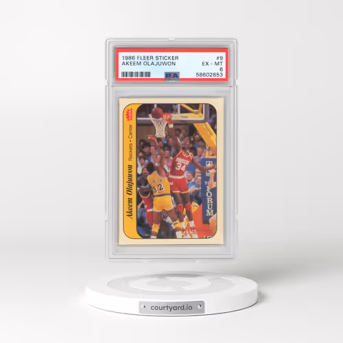 1986 Fleer Sticker #9 Akeem Olajuwon (PSA 6 EX-MT)
