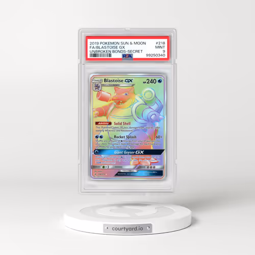 2019 Pokémon Sun & Moon Unbroken Bonds #218 Blastoise GX - Holo Full Art Secret (PSA 9 MINT)