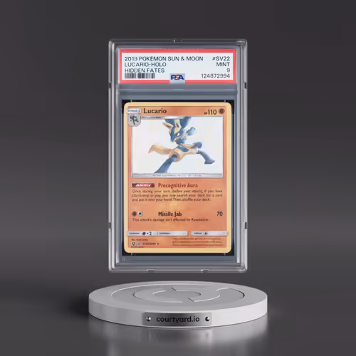2019 Pokémon Sun & Moon Hidden Fates #SV22 Lucario - Holo (PSA 9 MINT)