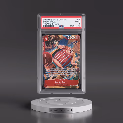 2025 One Piece OP11-A Fist of Divine Speed #015 Lucky Roux - Treasure Rare (PSA 9 MINT)