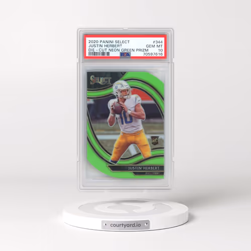 2020 Panini Select #344 Justin Herbert - Die-Cut Neon Green Prizm (PSA 10 GEM MINT)