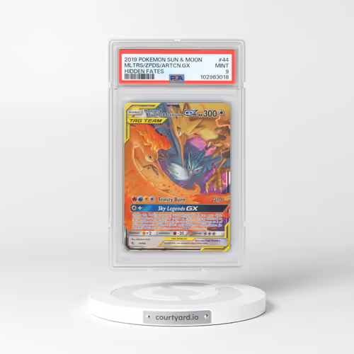 2019 Pokémon Sun & Moon Hidden Fates #44 Moltres & Zapdos & Articuno GX - Holo (PSA 9 MINT)