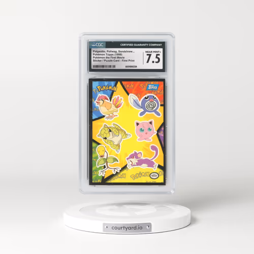 1999 Pokémon the First Movie Pidgeotto, Poliwag, Sandshrew, Jigglypuff, Bellsprout, Rattata Sticker / Ash Puzzle Card First Print (Blue Topps Logo)