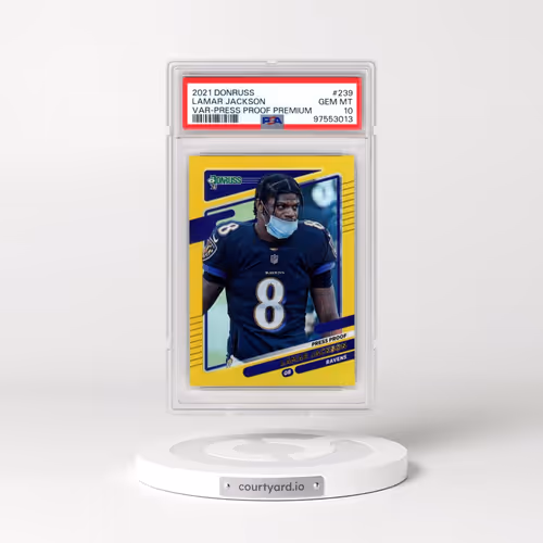 2021 Panini Donruss #239 Lamar Jackson - Variation-Press Proof Premium (PSA 10 GEM MINT)