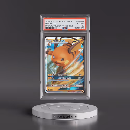 2019 Pokémon SM Black Star Promo #SM213 Raichu GX - Holo Hidden Fates Tins (PSA 10 GEM MINT)