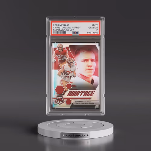 2023 Panini Mosaic Montage #M25 Christian McCaffrey - Silver (PSA 10 GEM MINT)