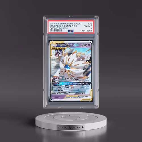 2019 Pokémon Sun & Moon Cosmic Eclipse #75 Solgaleo & Lunala GX - Holo (PSA 8 NM-MT)