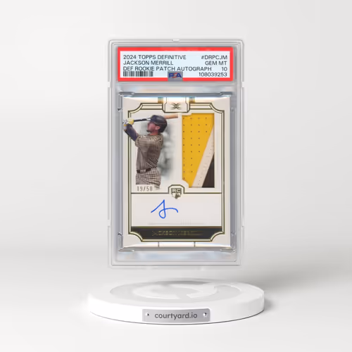 2024 Topps Definitive Collection Definitive Rookie Patch Autographs #DRPCJM Jackson Merrill (PSA 10