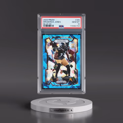 2023 Panini Prizm #385 Broderick Jones - Blue Ice (PSA 10 GEM MINT)