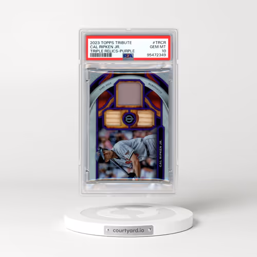 2023 Topps Tribute Tribute Triple Relics #TRCR Cal Ripken Jr. - Purple (PSA 10 GEM MINT)