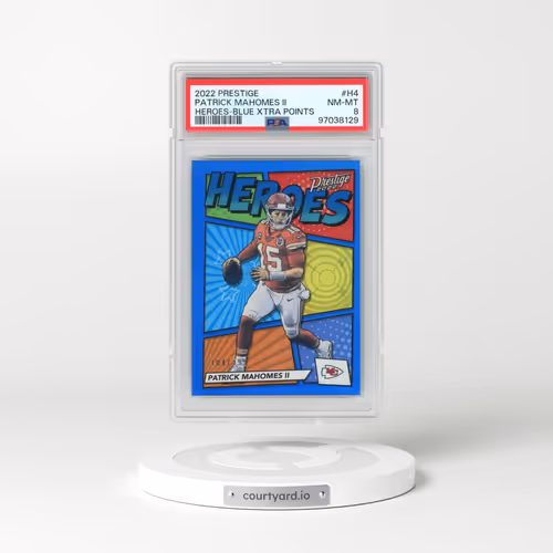 2022 Panini Prestige Heroes #H4 Patrick Mahomes II - Blue Xtra Points (PSA 8 NM-MT)