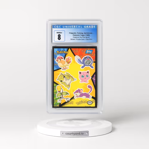 1999 Pokémon the First Movie Pidgeotto, Poliwag, Sandshrew, Jigglypuff, Bellsprout, Rattata Sticker / Ash Puzzle Card First Print (Blue Topps Logo)