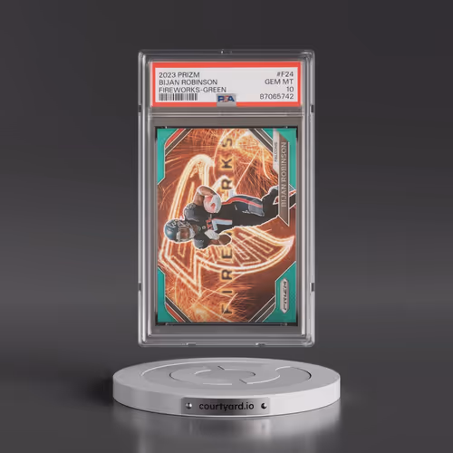 2023 Panini Prizm Fireworks #F24 Bijan Robinson - Green Prizm (PSA 10 GEM MINT)