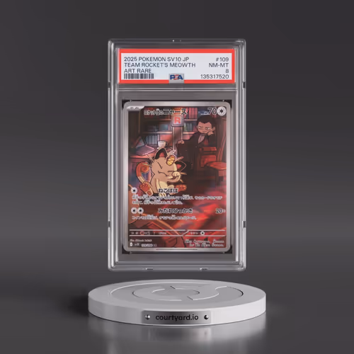 2025 Pokémon SV10-Glory of Team Rocket #109 Team Rocket's Meowth - Art Rare (PSA 8 NM-MT)