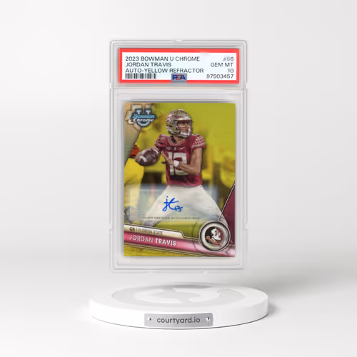 2023 Bowman University Chrome #66 Jordan Travis - Autograph-Yellow Refractor (PSA 10 GEM MINT)