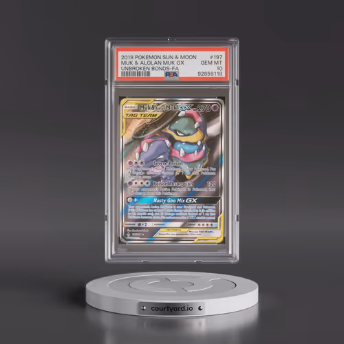 2019 Pokémon Sun & Moon Unbroken Bonds #197 Muk & Alolan Muk GX - Holo Full Art (PSA 10 GEM MINT)
