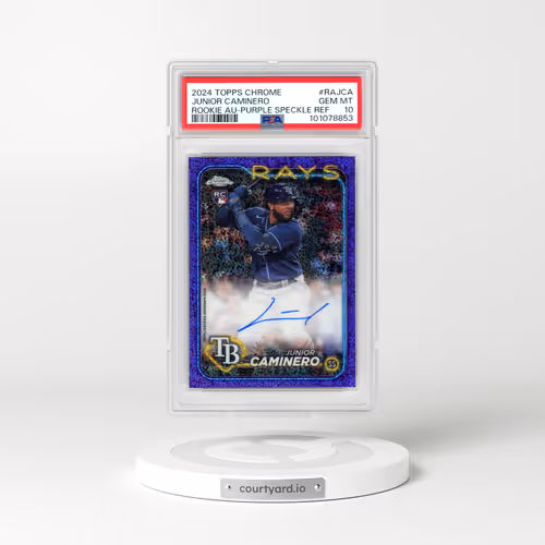 2024 Topps Chrome Rookie Autographs #RAJCA Junior Caminero - Purple Speckle Refractor (PSA 10 GEM MINT)