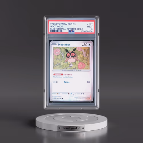 2025 Pokémon Pre EN-Prismatic Evolutions #077 Hoothoot - Reverse Holo Master Ball (PSA 9 MINT)