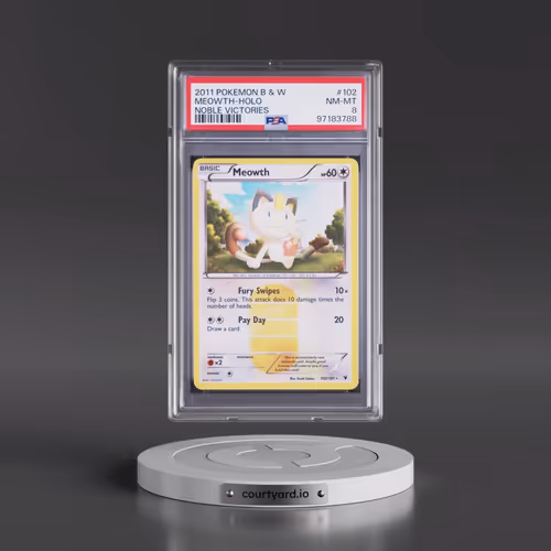 2011 Pokémon Black & White Noble Victories #102 Meowth - Holo (PSA 8 NM-MT)