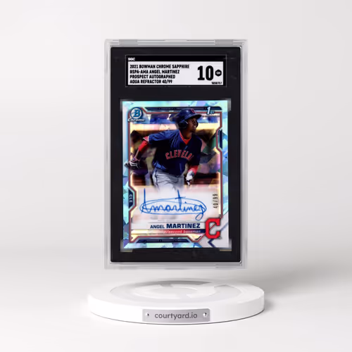 2021 Bowman Chrome Sapphire #BSPA-AMA Angel Martinez - Prospect Auto. Aqua Refractor (SGC 10 GEM MIN