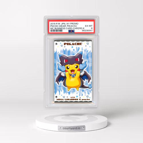 2015 Pokémon XY Promo Poncho-Wearing Pikachu - Mega Campaign Business Card-Charizard X (PSA 6 EX-MT)