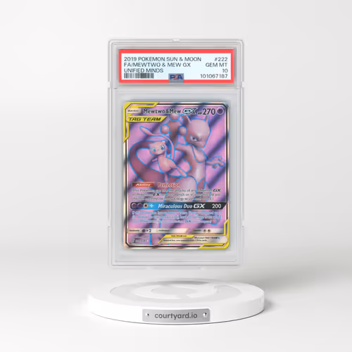 2019 Pokémon Sun & Moon Unified Minds #222 Mewtwo & Mew GX - Holo Full Art (PSA 10 GEM MINT)