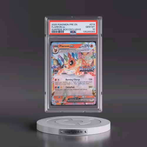 2025 Pokémon Pre EN-Prismatic Evolutions #014 Flareon EX - Holo Surprise Box Exclusive (PSA 10 GEM M