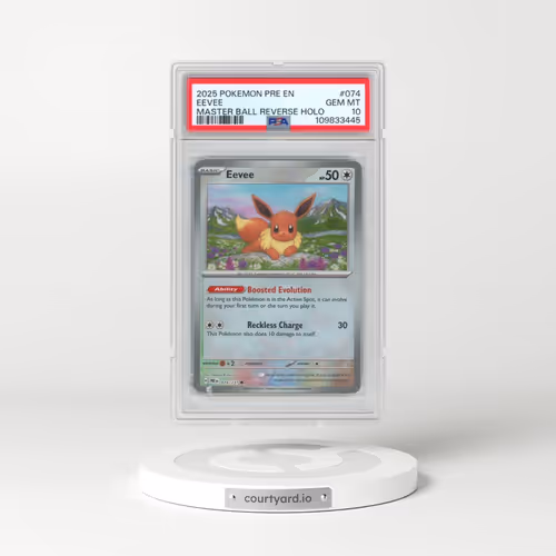 2025 Pokémon Pre EN-Prismatic Evolutions #074 Eevee - Reverse Holo Master Ball (PSA 10 GEM MINT)