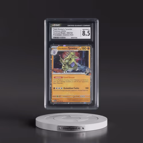 2025 Destined Rivals - DRI EN #096/182 Team Rocket's Tyranitar - Prerelease Cosmos Holo (CGC 8.5 NM-