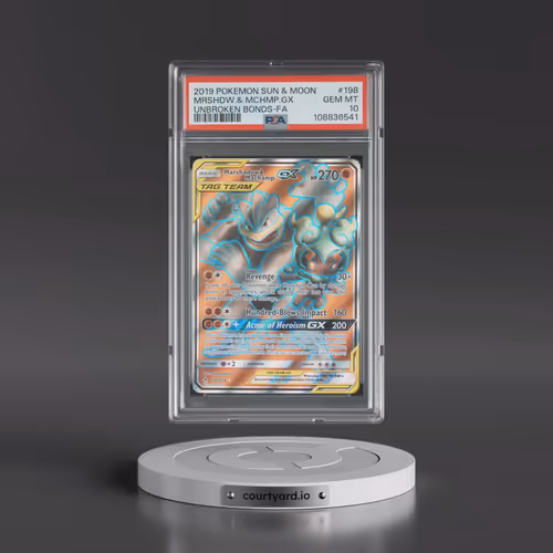2019 Pokémon Sun & Moon Unbroken Bonds #198 Marshadow & Machamp GX - Holo Full Art (PSA 10 GEM MINT)
