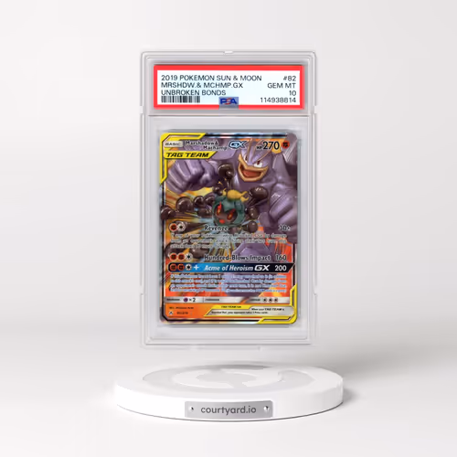 2019 Pokémon Sun & Moon Unbroken Bonds #82 Marshadow & Machamp GX - Holo (PSA 10 GEM MINT)