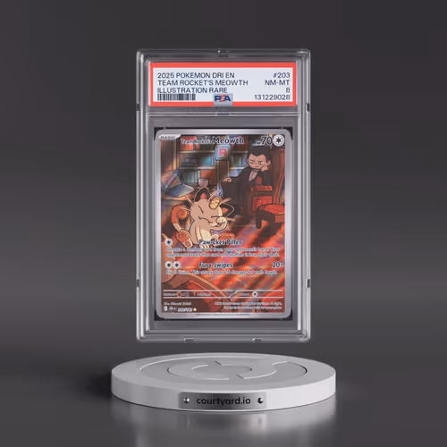 2025 Pokémon Dri EN-Destined Rivals #203 Team Rocket's Meowth - Illustration Rare (PSA 8 NM-MT)