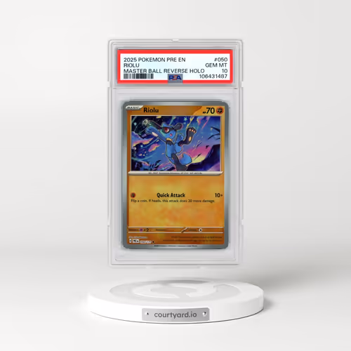 2025 Pokémon Pre EN-Prismatic Evolutions #050 Riolu - Reverse Holo Master Ball (PSA 10 GEM MINT)