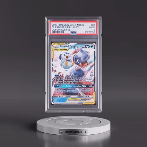 2019 Pokémon Sun & Moon Cosmic Eclipse #38 Blastoise & Piplup GX - Holo (PSA 9 MINT)