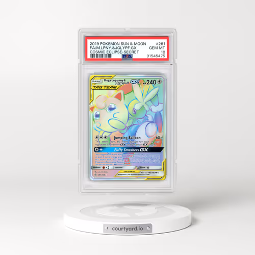 2019 Pokémon Sun & Moon Cosmic Eclipse #261 Mega-Lopunny & Jigglypuff GX - Holo Full Art Secret (PSA 10 GEM MINT)