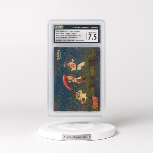 1999 Pokémon the First Movie #12 The Nefarious Team Rocket - Second Print (Black Topps Logo) Silver Foil (Sand Paper) (CGC 7.5 NM+)