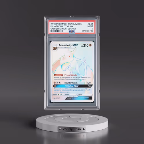 2019 Pokémon Sun & Moon Unified Minds #244 Aerodactyl GX - Holo Full Art Secret (PSA 9 MINT)