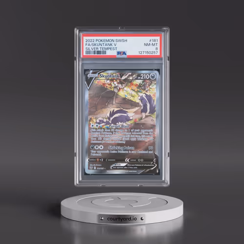 2022 Pokémon Sword & Shield Silver Tempest #181 Skuntank V - Holo Full Art (PSA 8 NM-MT)