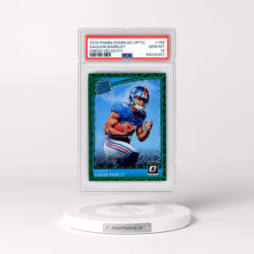 2018 Panini Donruss Optic #156 Saquon Barkley - Green Velocity (PSA 10 GEM MINT)