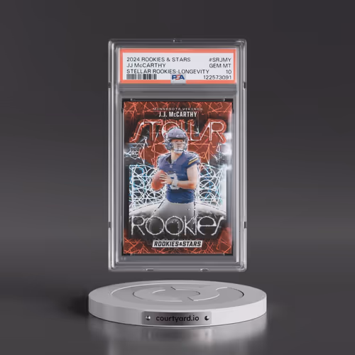 2024 Panini Rookies & Stars Stellar Rookies #SRJMY JJ McCarthy - Longevity (PSA 10 GEM MINT)